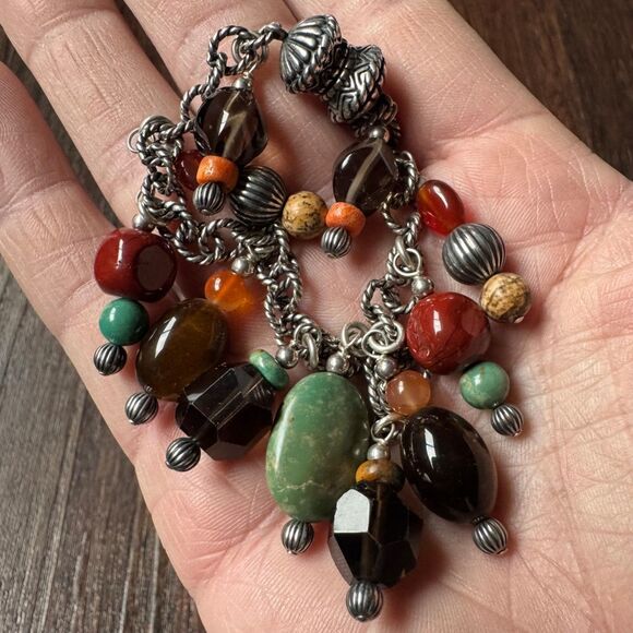 Vintage CAROLYN POLLACK Multi Gemstone Charm Bracelet Sterling Silver Turquoise - Picture 10 of 11